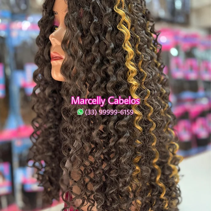 Peruca Wig cachos luzes 60cm